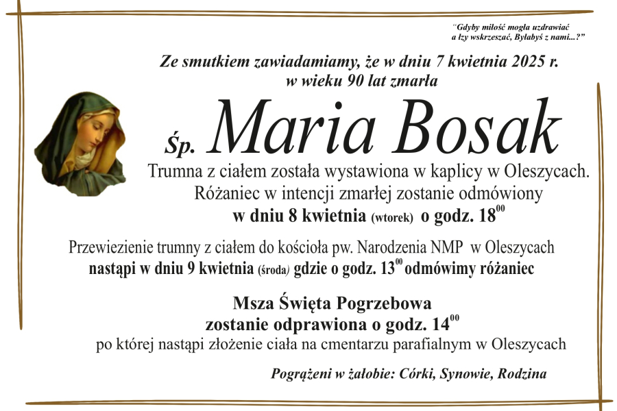 Zmarła Maria Bosak [90 lat]